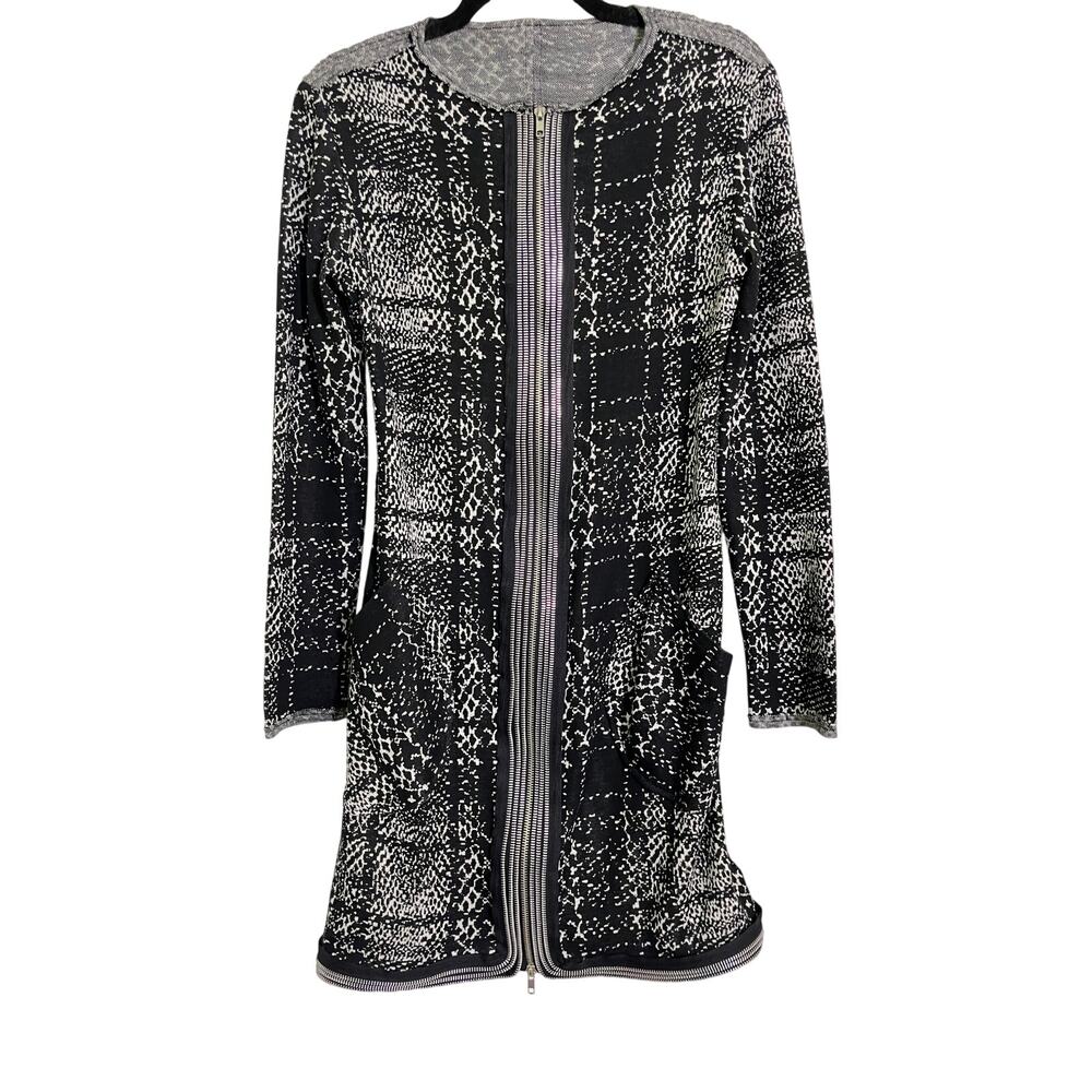 Sohung Designs Zip Front Knit Dress Tunic Black White Pattern Size S Zippers